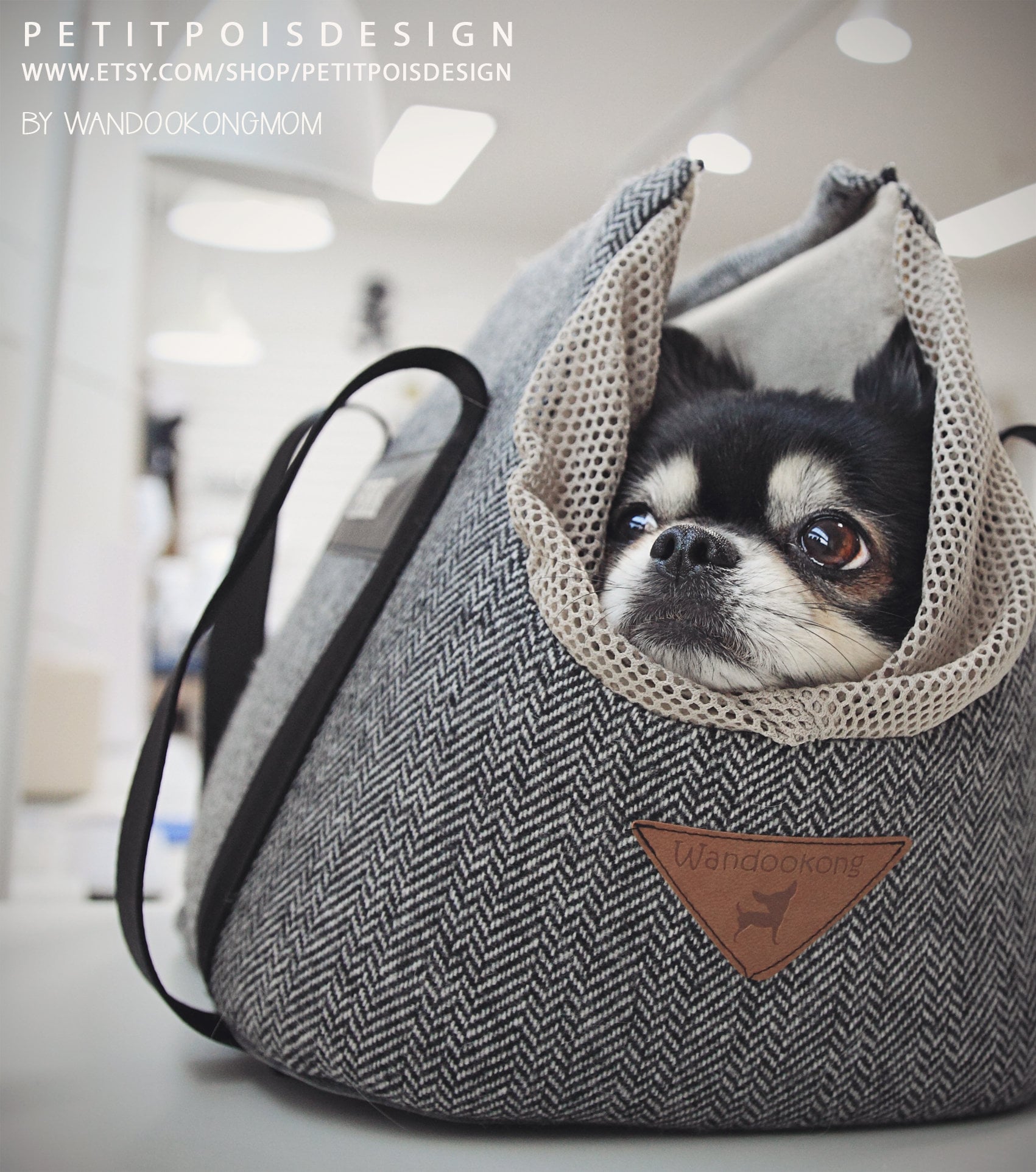 Pet Carrier Dog Carrier: the Herringbone customized NAMETAG 