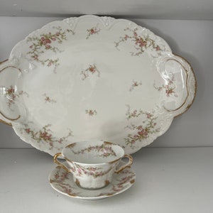 Lot of 2.  Antique Haviland Limoge Platter and 2 handled tea cup and saucer.  Made in France.