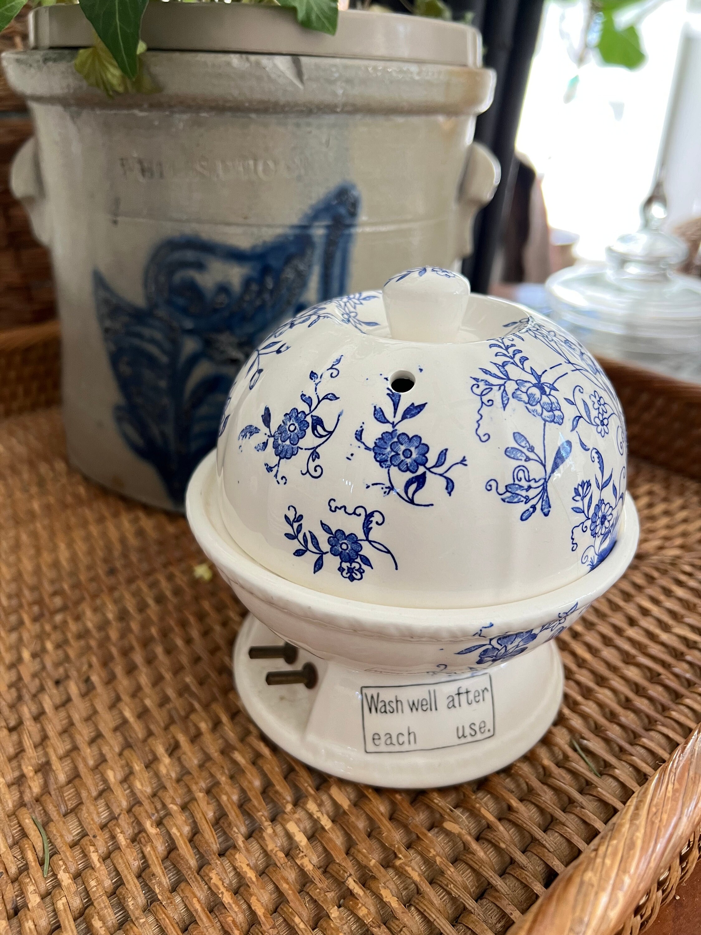 Blue and White Willowware Vintage Egg Cooker