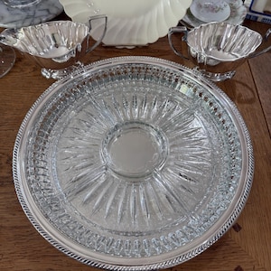 Silverplate Gallery Tray with Lead Crystal Insert.  Kent Silver Co.