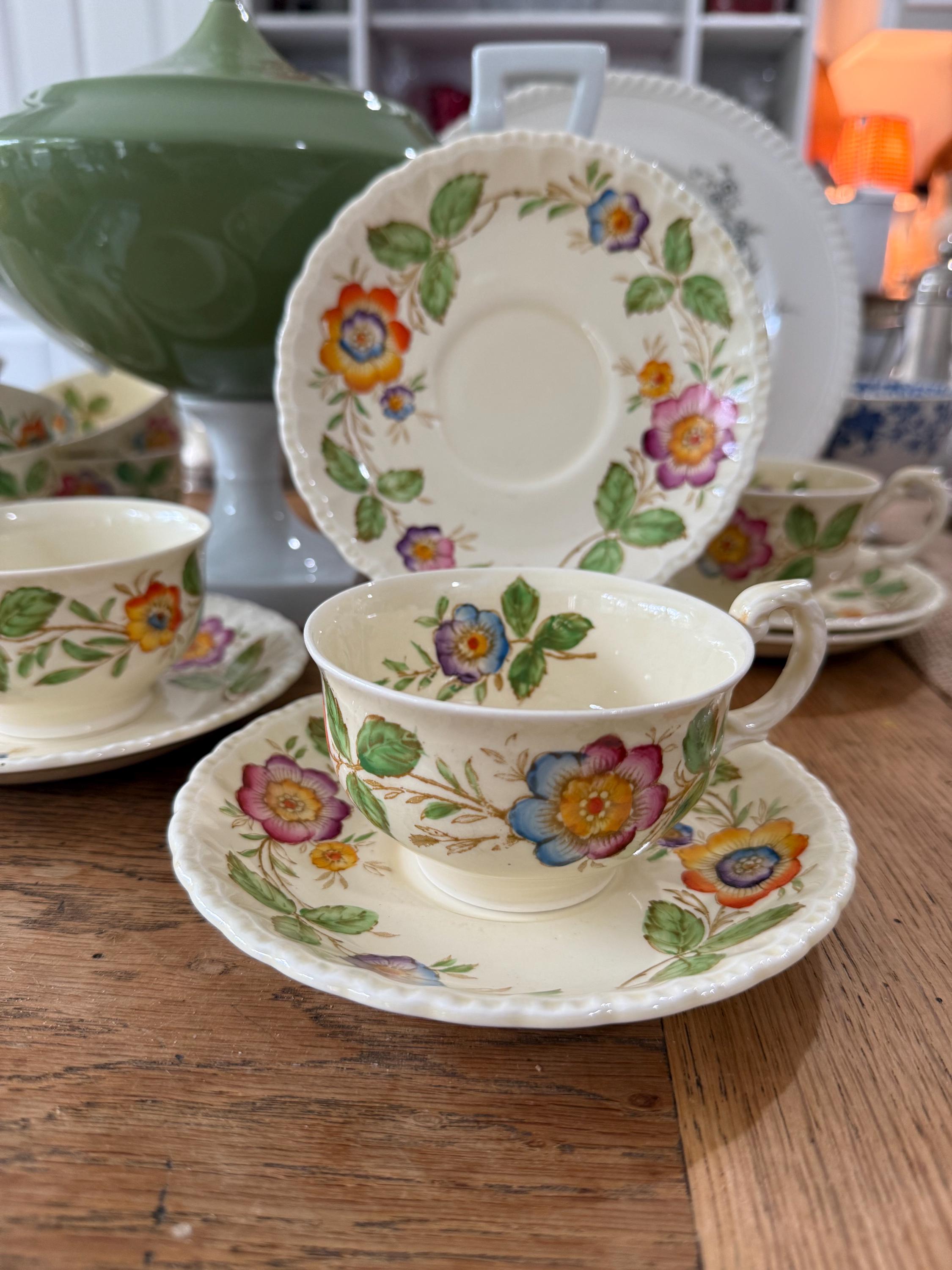 Vintage Grindley England Tea Cup and Saucer Set: Yellow Floral