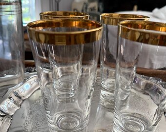 Gold Banded Glasses.  Set of 4.
