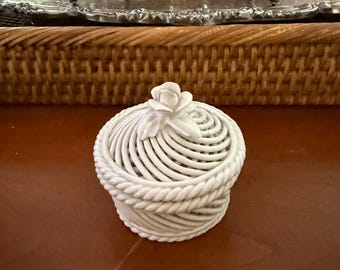 White Capodimonte Trinket Covered Dish.