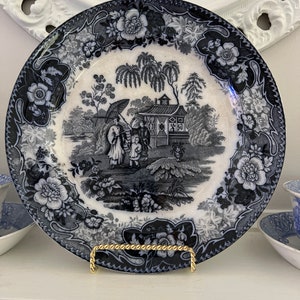 Lovely Old Blue and White Transferware Dinner Plate. T. Till & Sons.  England