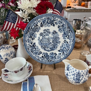 Blue and White English 10” Dinner Plate.  Churchill. Staffordshire.