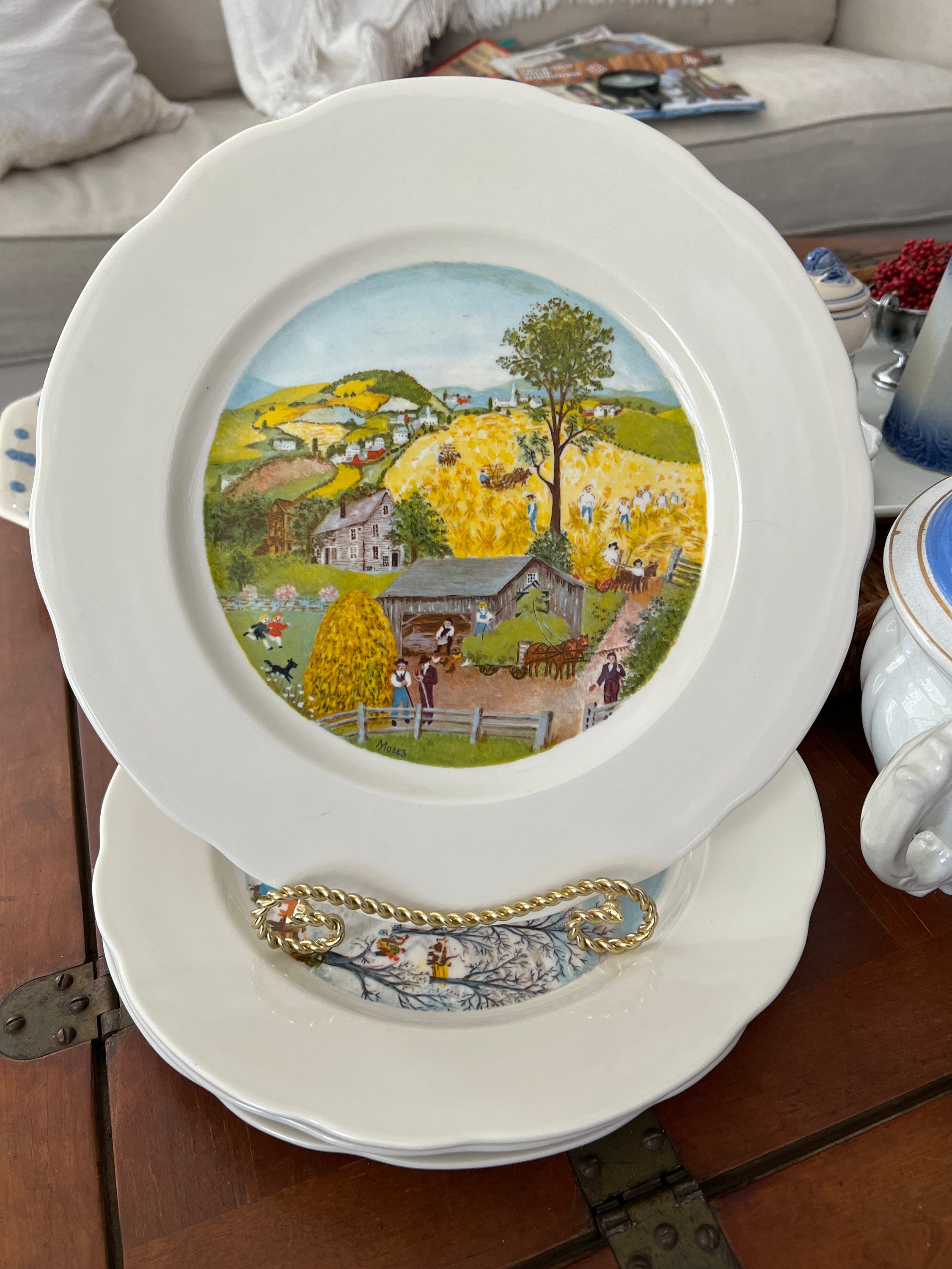 1999 Memorial Plate 陶器プレート Grandma Moses Set of 4 12” Plates - Etsy