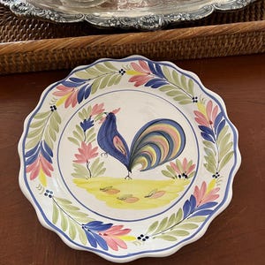 Blue Vintage Hand Painted Rooster Plate.  Portugal