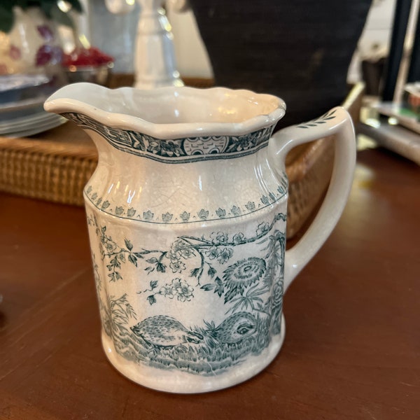 Green and Cream Furnivals Quail Milk Jug