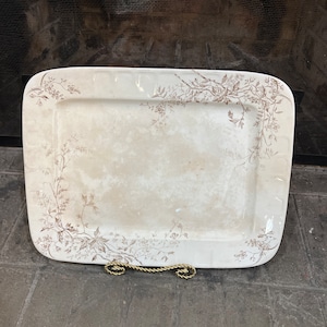Extra Large Vintage Brown and White Transferware Ironstone Platter measuring 16.5” x 12.5”