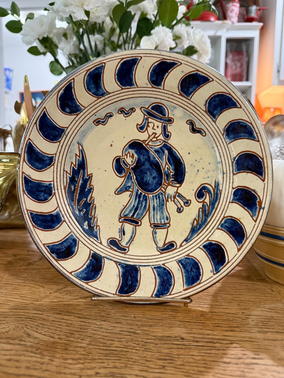 Blue and Tan Handmade Vintage Plate by Thomas Buxo'. - Etsy