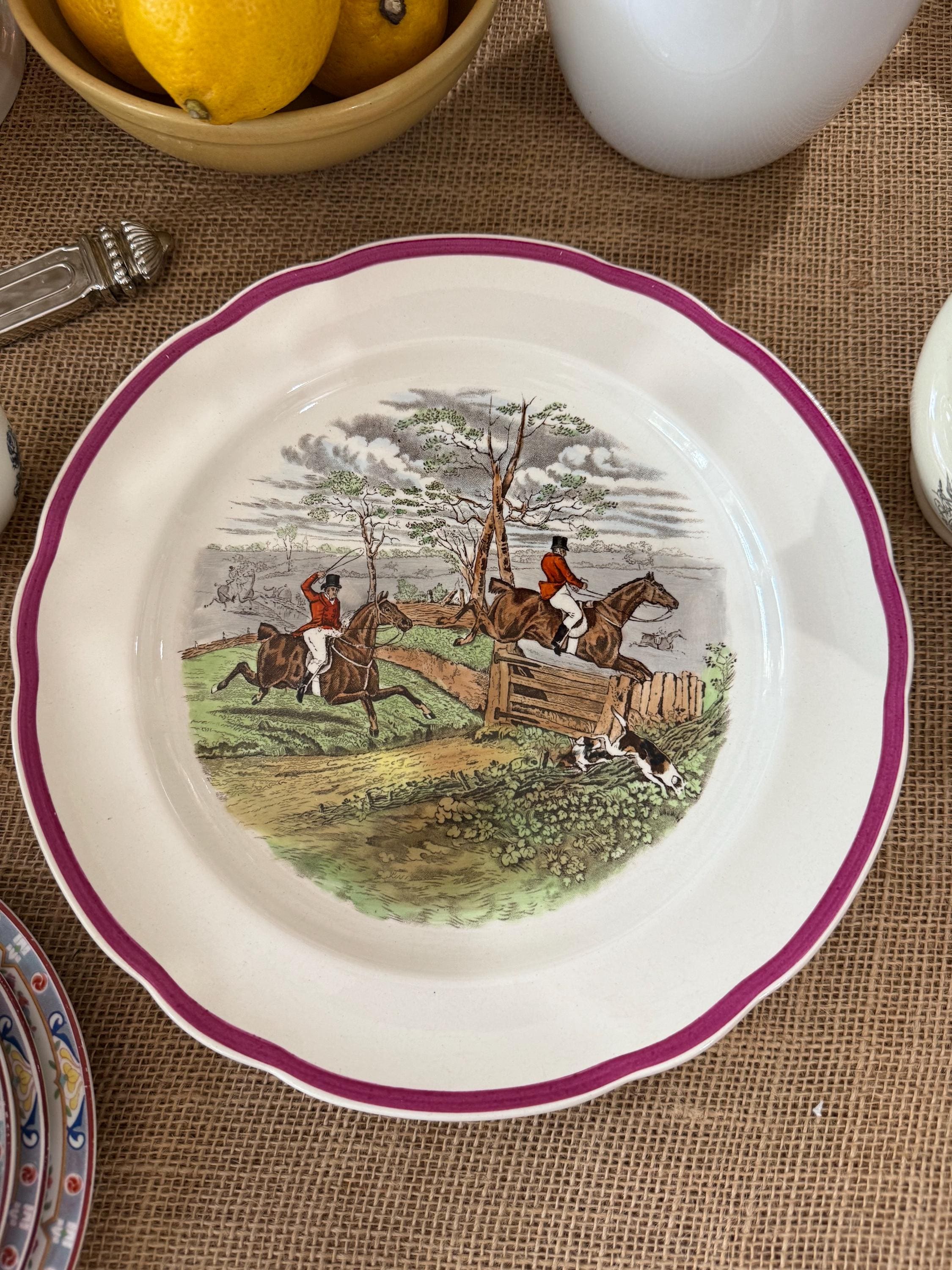 Vintage English Spode Equestrian Themed 10.5” Plate. off to Draw
