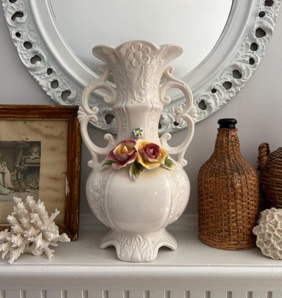 Italian Capodimonte Vintage White 13” Vase - Etsy