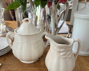 Creamware English Ironstone Creamer and Sugar Bowl.