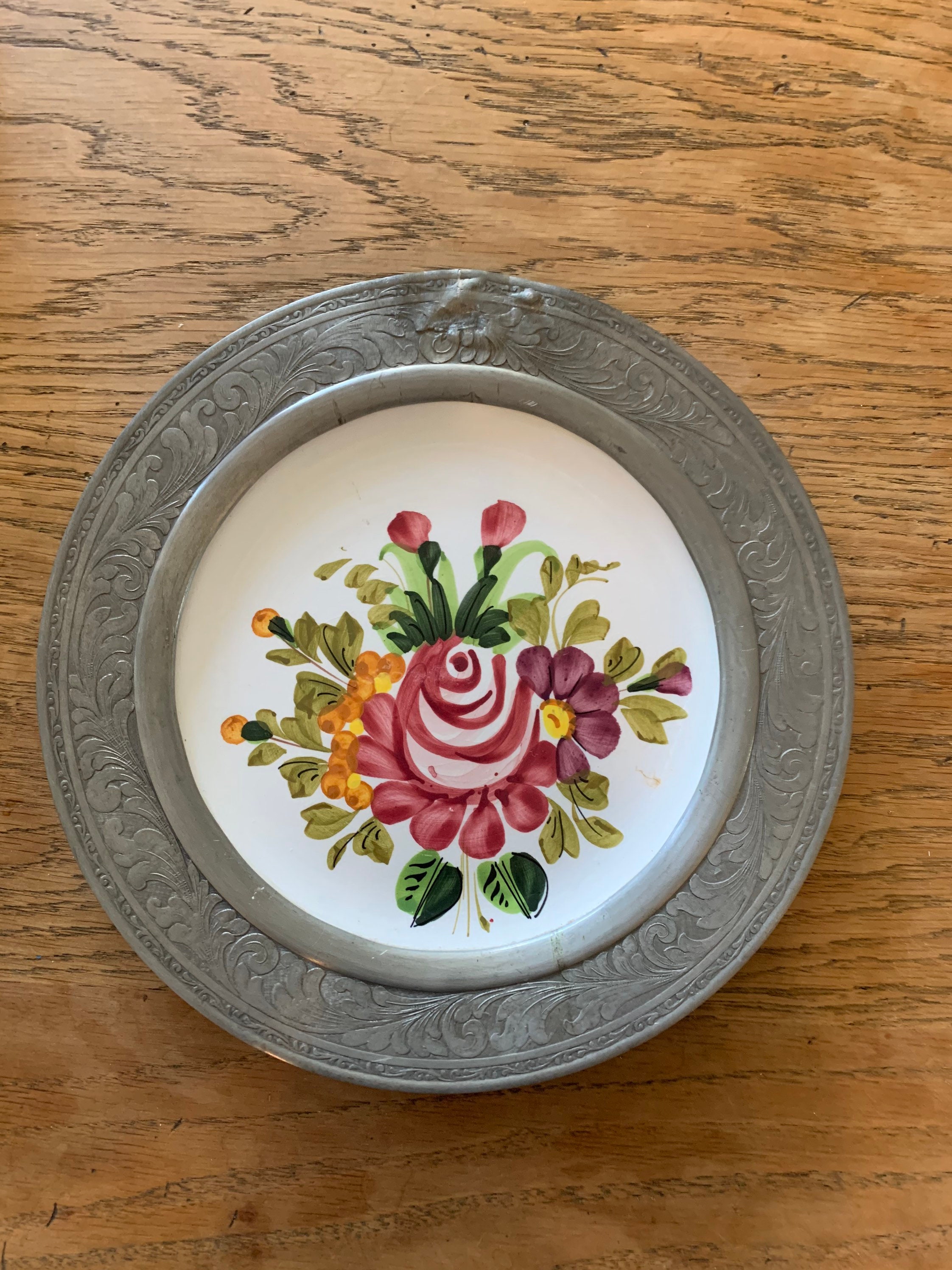Antique French Plate With Pewter Rim. Measures 9”. - Etsy