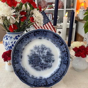 Blue and White Antique English Flow Blue 9.75” Plate.