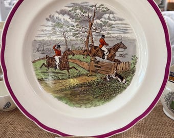 Plato antiguo inglés Spode de 10,5 pulgadas con temática ecuestre. Listo para dibujar.