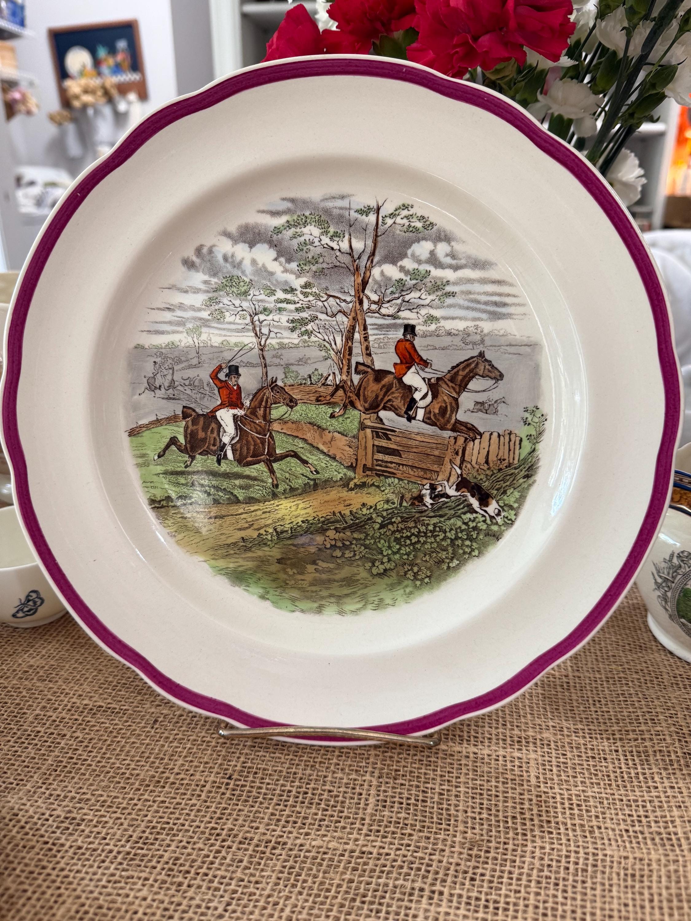 Vintage English Spode Equestrian Themed 10.5” Plate. off to Draw
