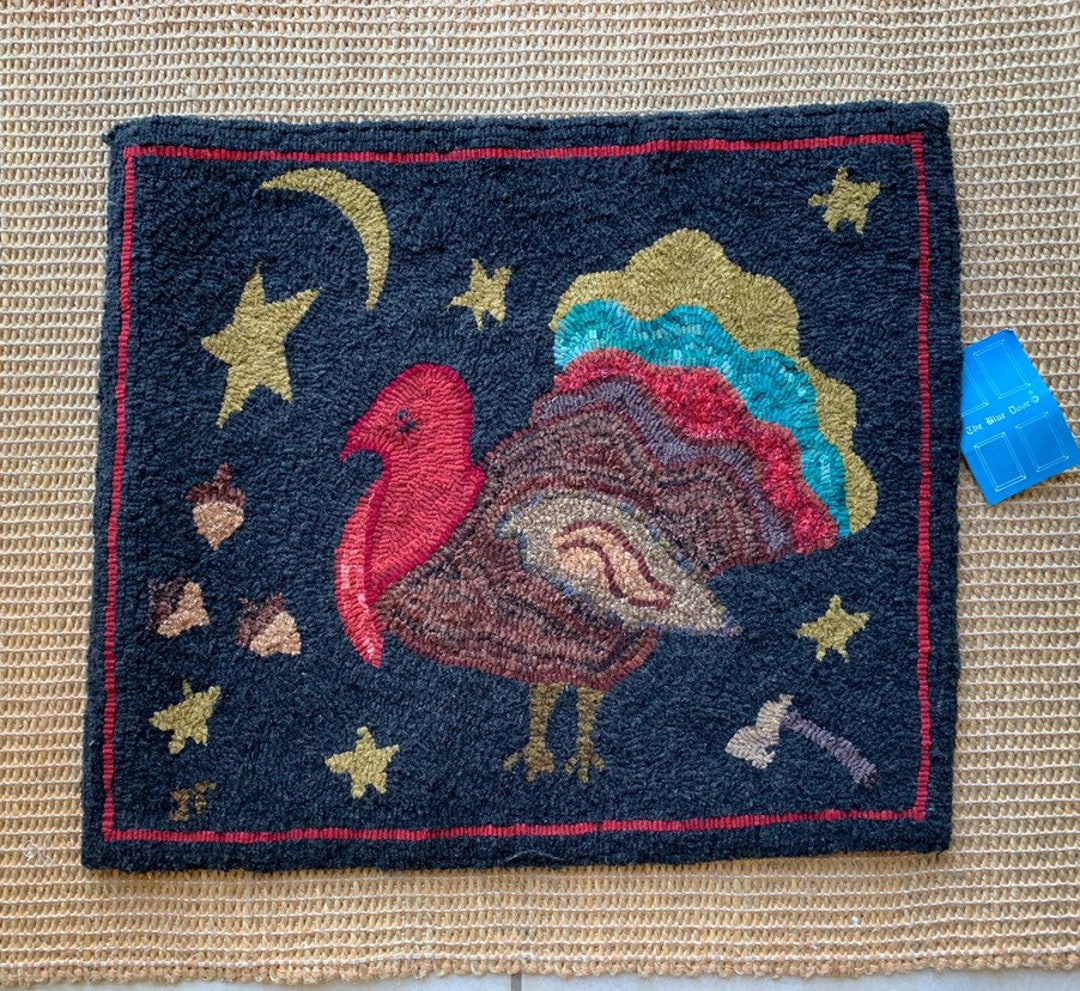 Turkey Hook Rug Hand Hooked Turkey Rug. “turkey Lurkey”. Measures 21” X 18”. - Etsy