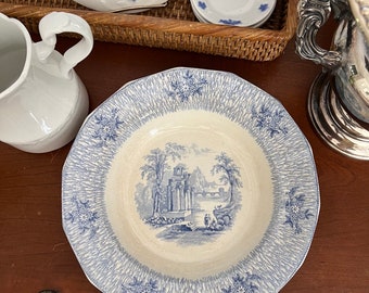 Blå och vit antik Transferware-skål 25 cm