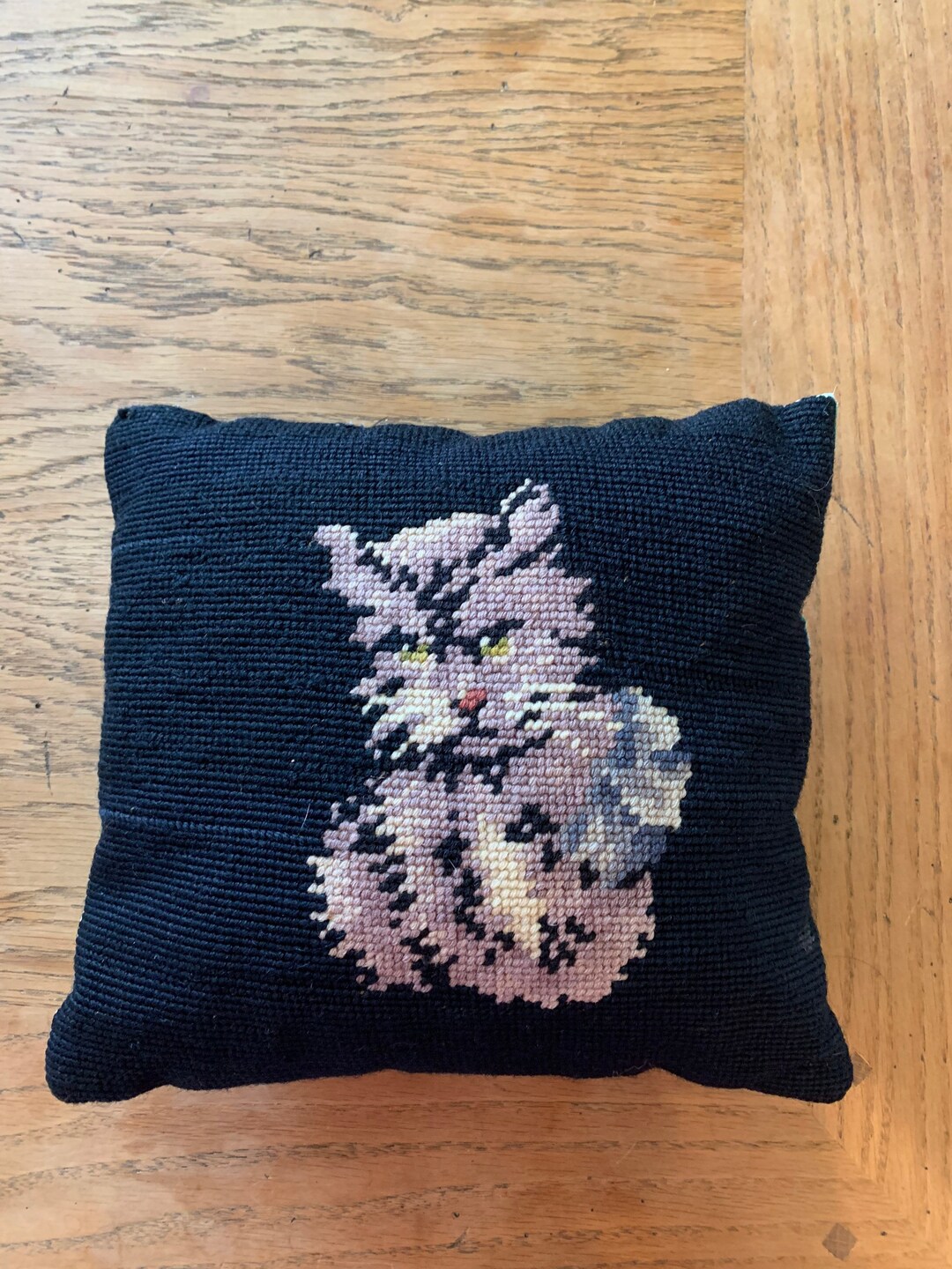 Vintage Needlepoint Cat Pillow. Measures 10 Square. Etsy