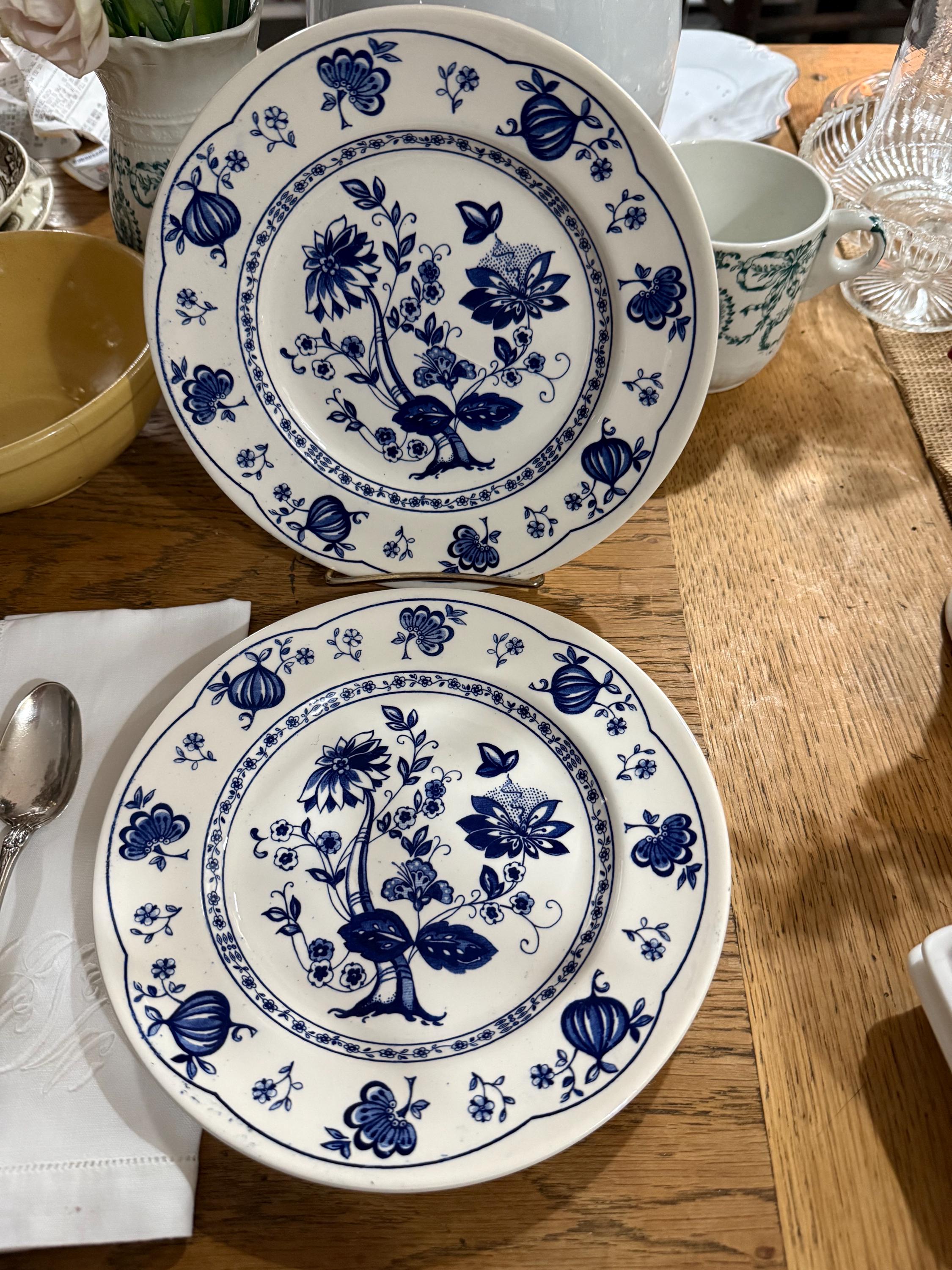 Blue and White Blue Onion Vintage English 7.75” Plate. Set of 2