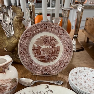 Brown and White Transferware 7.5” Antique Plate