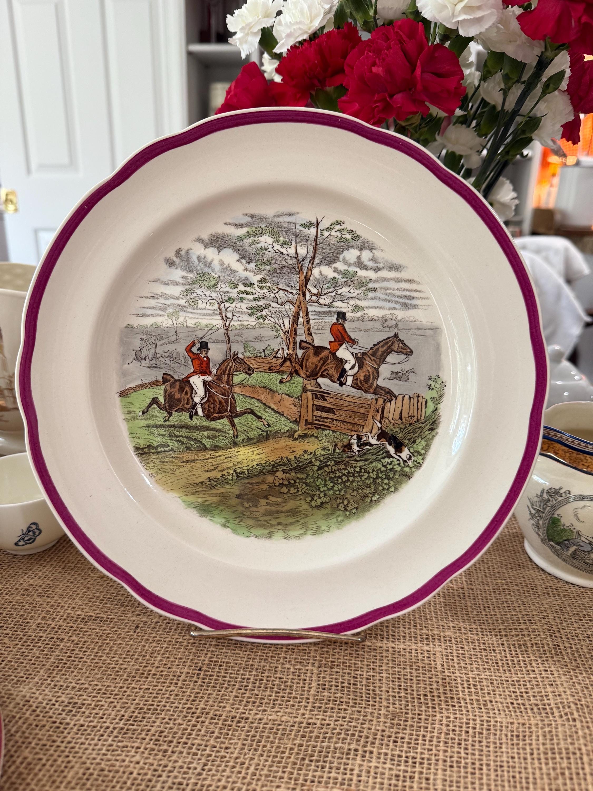 Vintage English Spode Equestrian Themed 10.5” Plate. off to Draw