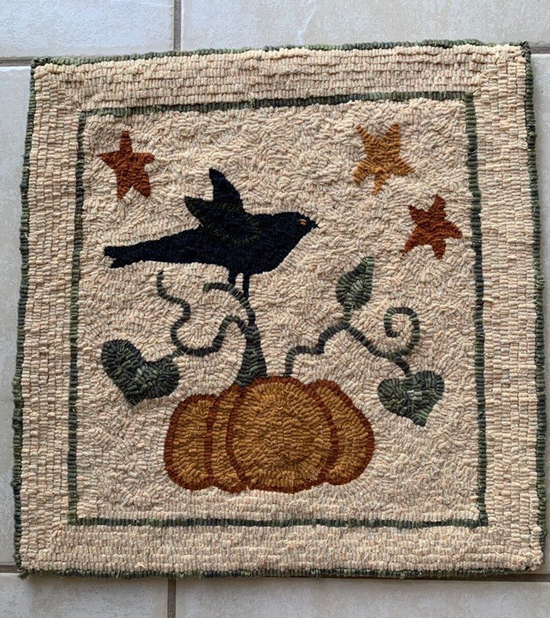 Hand Hooked Crow & Pumpkin Rug, Folk Art Autumn Decor - Etsy