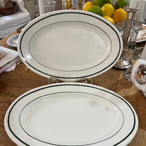 Green Rimmed Vintage Buffalo China 13.5” Platter.  Lot of 2.