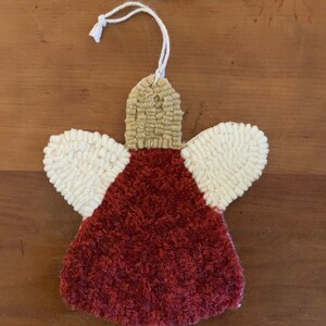 Folk Art Primitive Hand Hooked Angel Ornament by Jean Tynan.