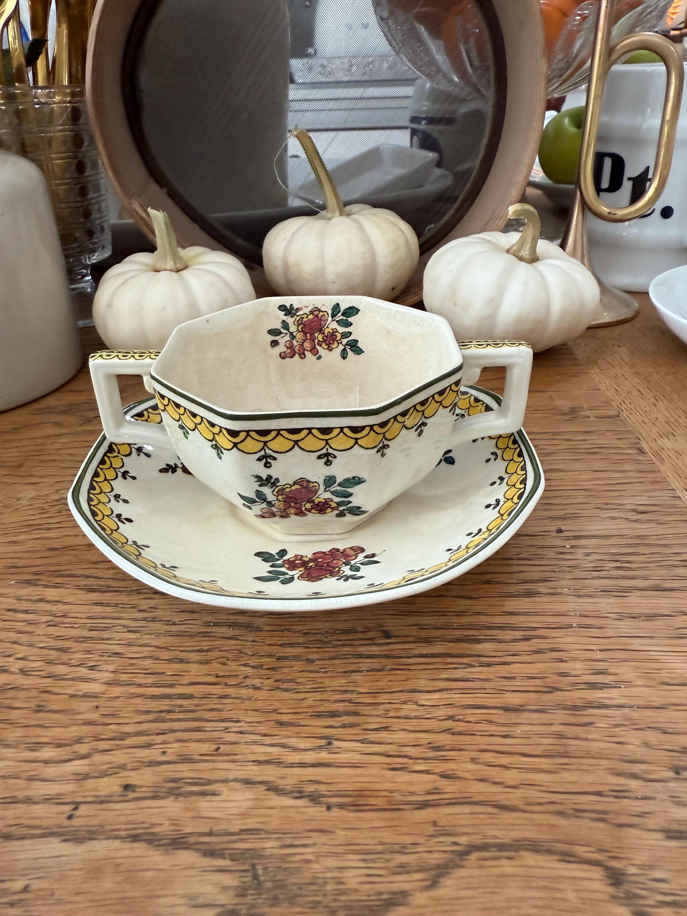 Royal Doulton Duesbury Vintage Two Handled Cup and Saucer. England 