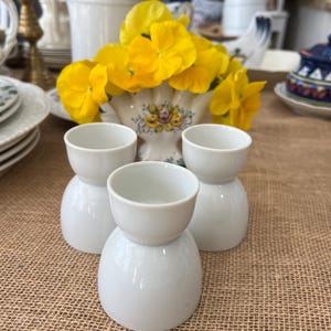 White Vintage Egg Cups.  Set of 3.
