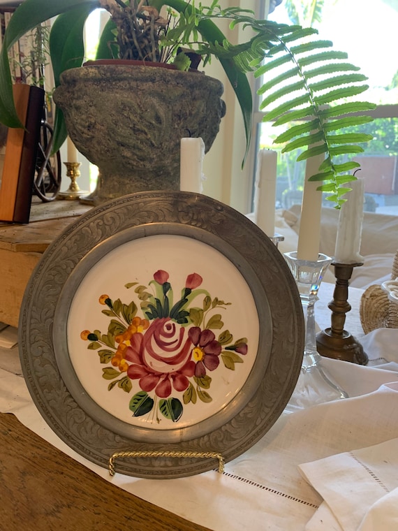 Antique French Plate With Pewter Rim. Measures 9”. - Etsy