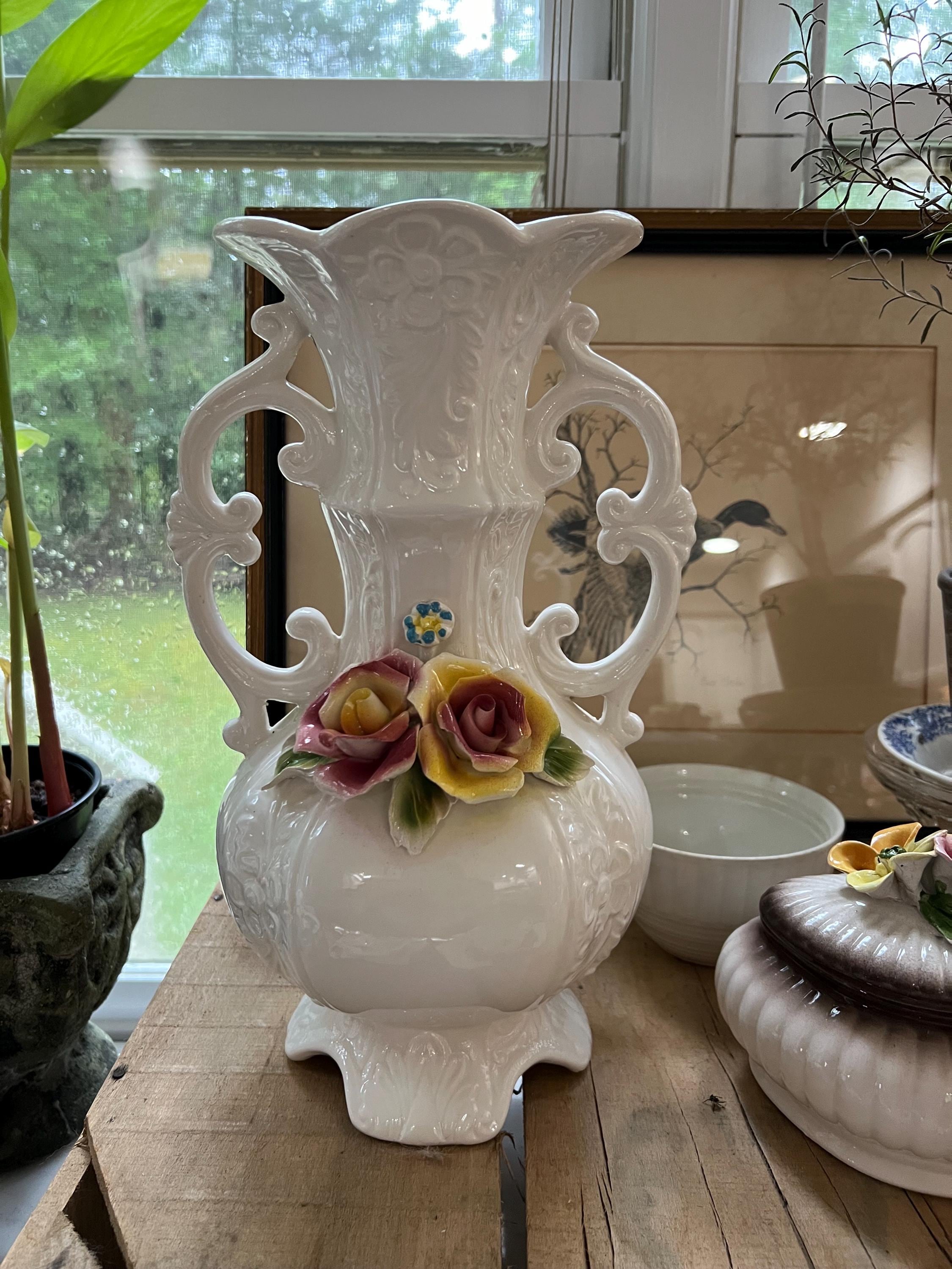Italian Capodimonte Vintage White 13” Vase - Etsy