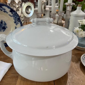 White Antique English Ironstone Covered Chamber Pot