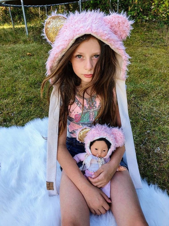 Pink Bear Bonnet Bear Hat Animal Hat 