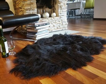 Schaffell Islandischen Schwarz Xxl Schwarzen Teppich Echtem Etsy