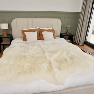 GIANT RUG Four SHEEPSKIN White Throw Genuine Leather Sheep Skin Decorative rug - White comfy, cozy, natural very thick classic !