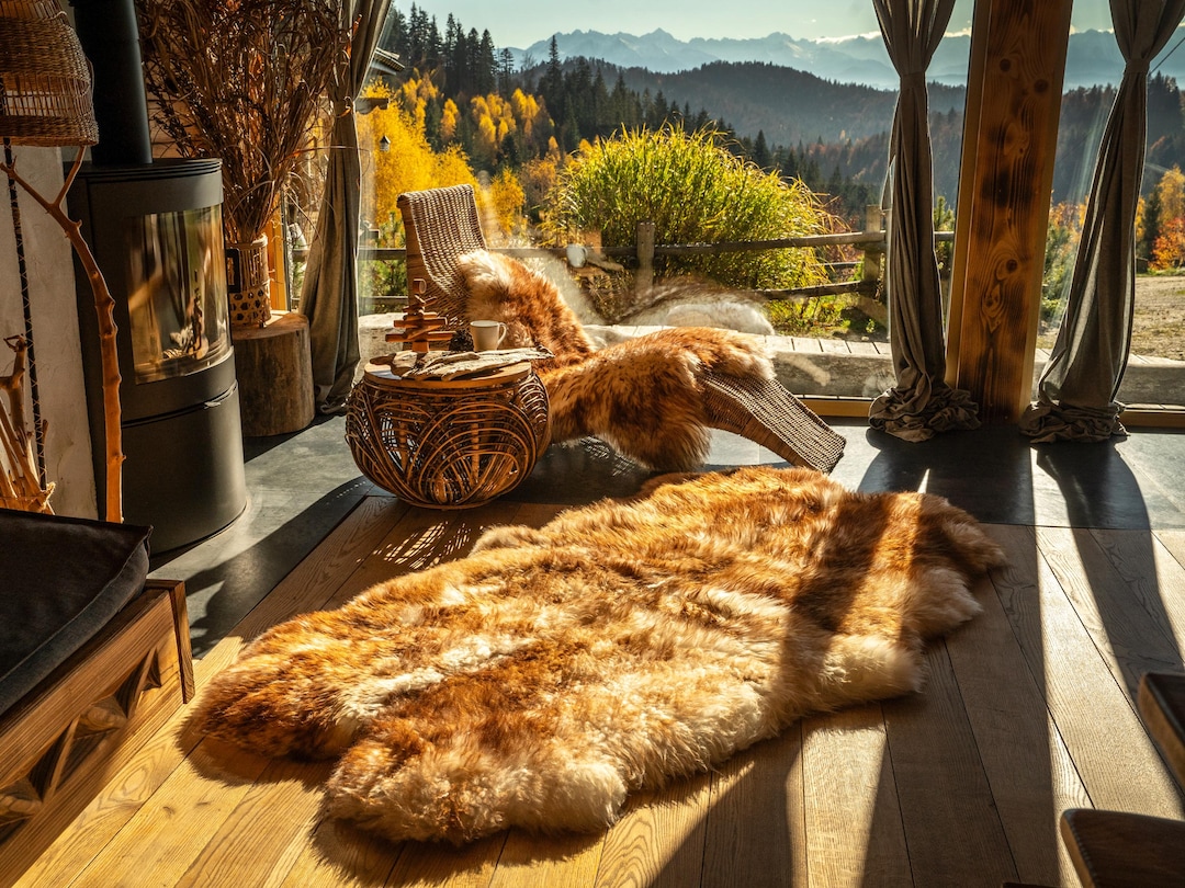 Giant Rug Chair GIANT RUG FOUR Sheepskin Brown Throw Genuine Leather Wool Carpet ...