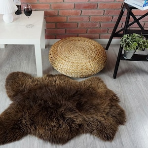 SHEEPSKIN Brown  Throw Genuine leather Sheep Skin  Decorative rug brown comfy, cozy, hair is very thick, shiny !