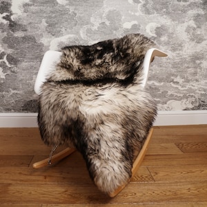 Original, Natural BIG Black Mouflon Genuine Natural Sheepskin Rug Exclusive rug