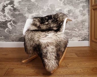 Original, Natural BIG Black Mouflon Genuine Natural Sheepskin Rug Exclusive rug