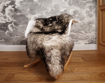 Original, Natural BIG Black Mouflon Genuine Natural Sheepskin Rug Exclusive rug