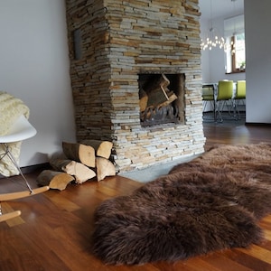 GIANT SHEEPSKIN Double X  Brown Throw Genuine leather Sheep Skin 79&quot; x 30&quot; Decorative rug Natural comfy,cozy, hair is very thick, shiny