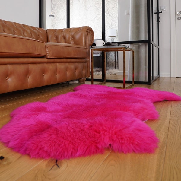 SHEEPSKIN Pink   Throw Genuine leather Sheep Skin  Decorative rug brown comfy, cozy, hair is very thick, shiny !