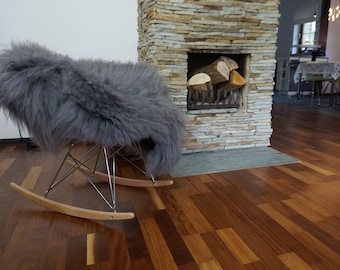 SHEEPSKIN Grey Iceandic   Throw Genuine leather wool carpet  Decorative rug grey comfy, cozy, hair is very thick, shiny !
