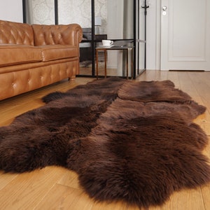 GIANT RUG Four SHEEPSKIN Brown Throw Genuine Leather Sheep Skin Decorative rug - Brown comfy, cozy, natural very thick!