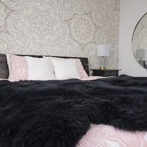 GIANT RUG Four SHEEPSKIN Black Throw Genuine Leather Sheep Skin Decorative rug - Black comfy, cozy, natural very thick!