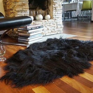 SHEEPSKIN ICELANDIC Black X  Black Rug Genuine Natural Sheepskin Rug Rugs Carpet Outdoor Rugs Cheap Rugs Shag Rug Throw