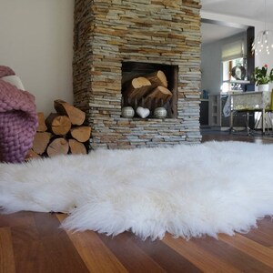GIANT RUG Four SHEEPSKIN White Throw Genuine Leather Sheep Skin Decorative rug - White comfy, cozy, natural very thick long !